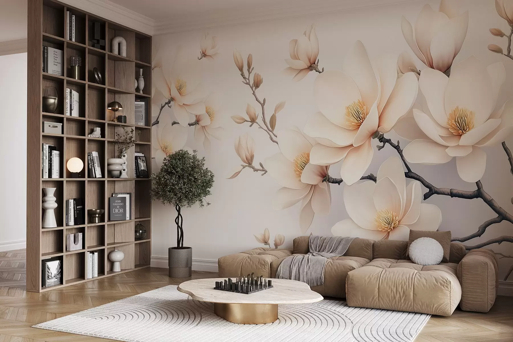 Fototapeta Piękne kwitnące kremowe kwiaty magnolii na białym tle w08721
