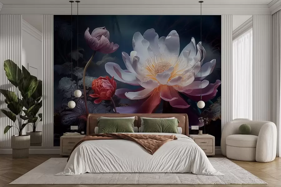 Fototapeta Fantastyczne kwiaty kwitnące w bajkowej, mrocznej atmosferze w08747