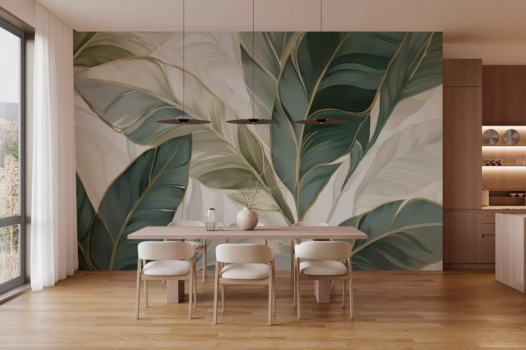 Fototapeta Zielone tropikalne liście na szarym i białym tle w03124