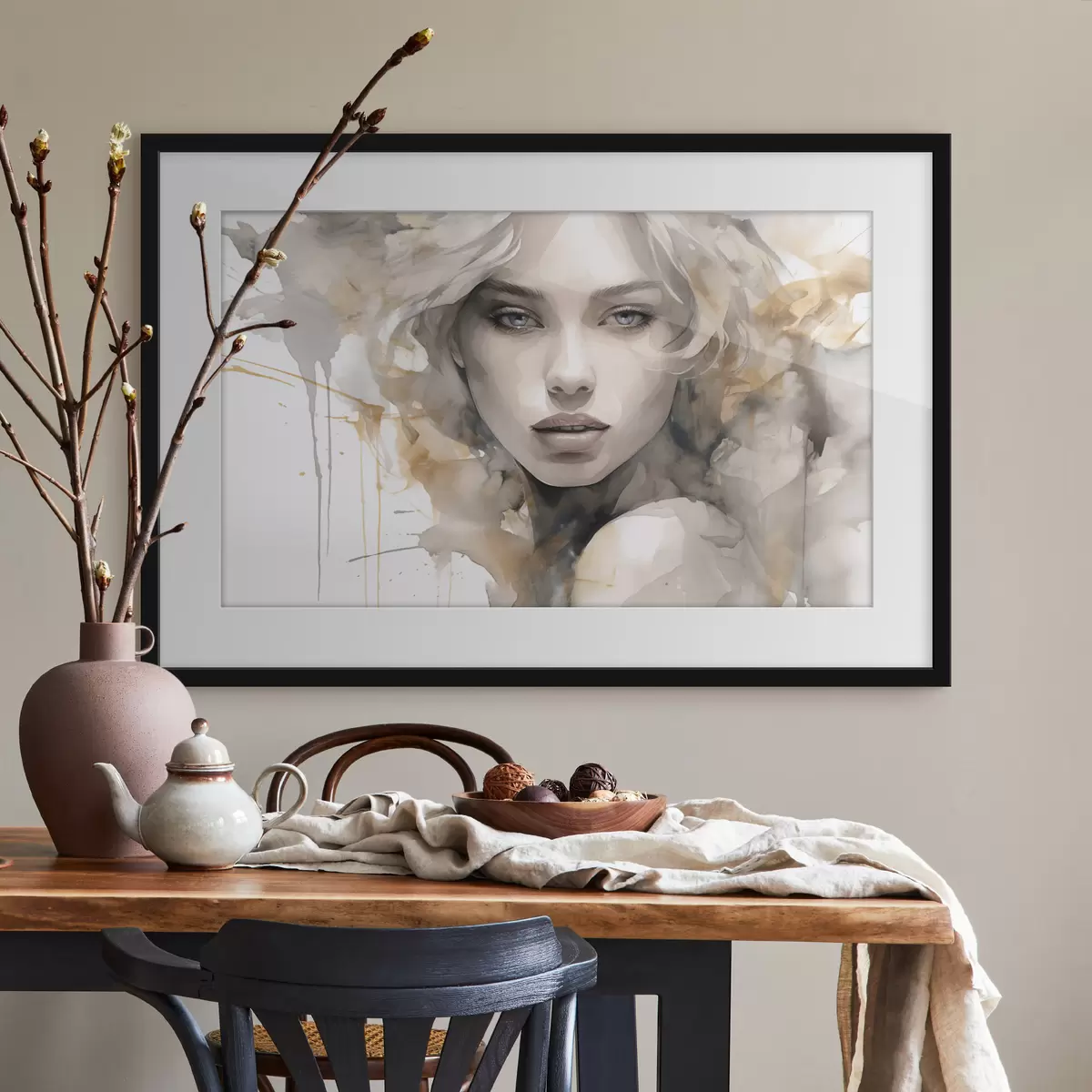 Plakat Elegancki artystyczny portret kobiety w stylu akwareli f42928