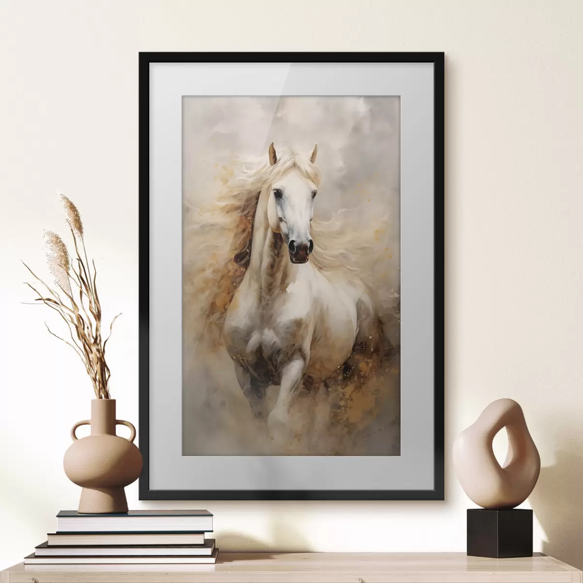 Plakat Malowniczy portret białego konia w ruchu f42932