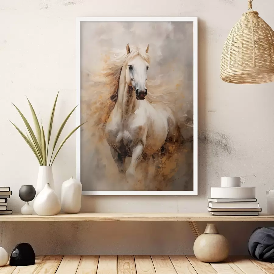 Fototapeta Malowniczy portret białego konia w ruchu f42932