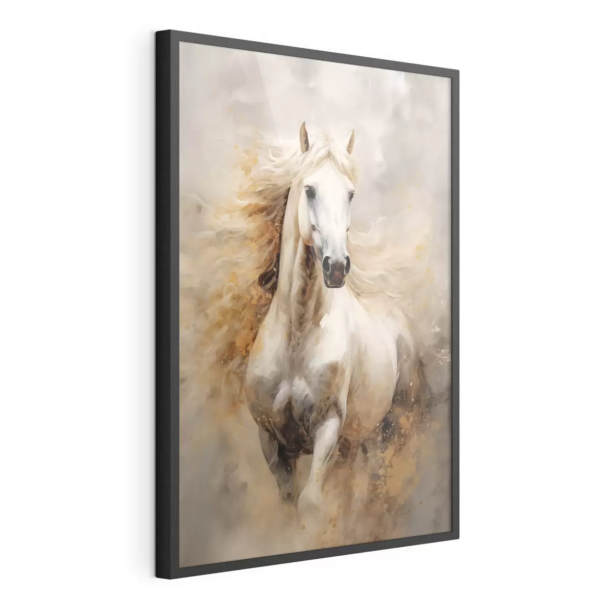 Plakat Malowniczy portret białego konia w ruchu f42932