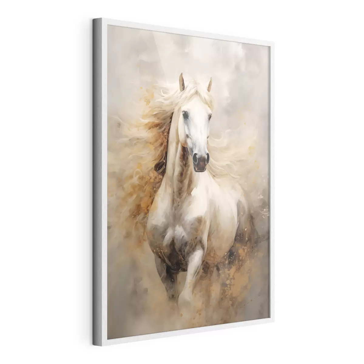 Plakat Malowniczy portret białego konia w ruchu f42932