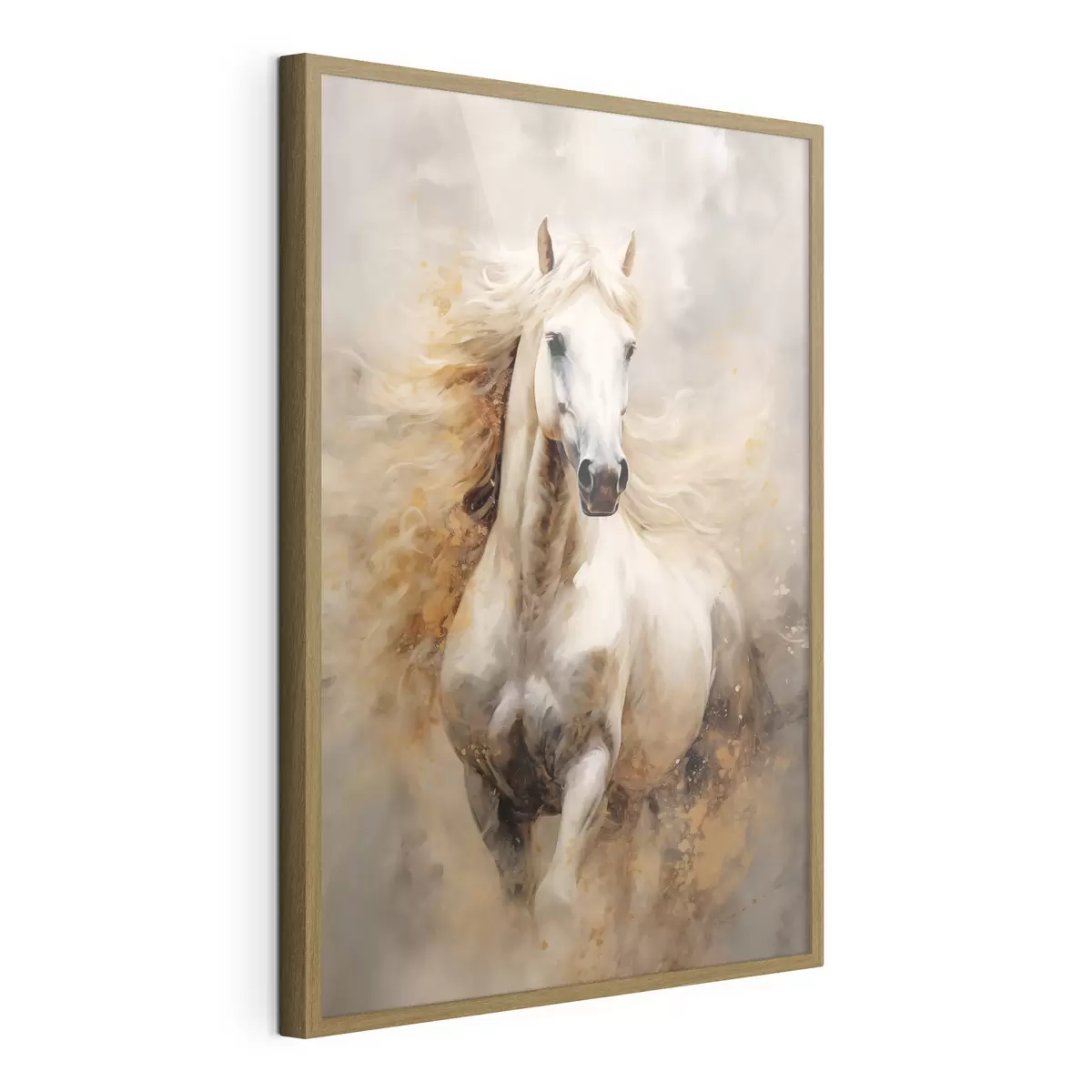 Plakat Malowniczy portret białego konia w ruchu f42932