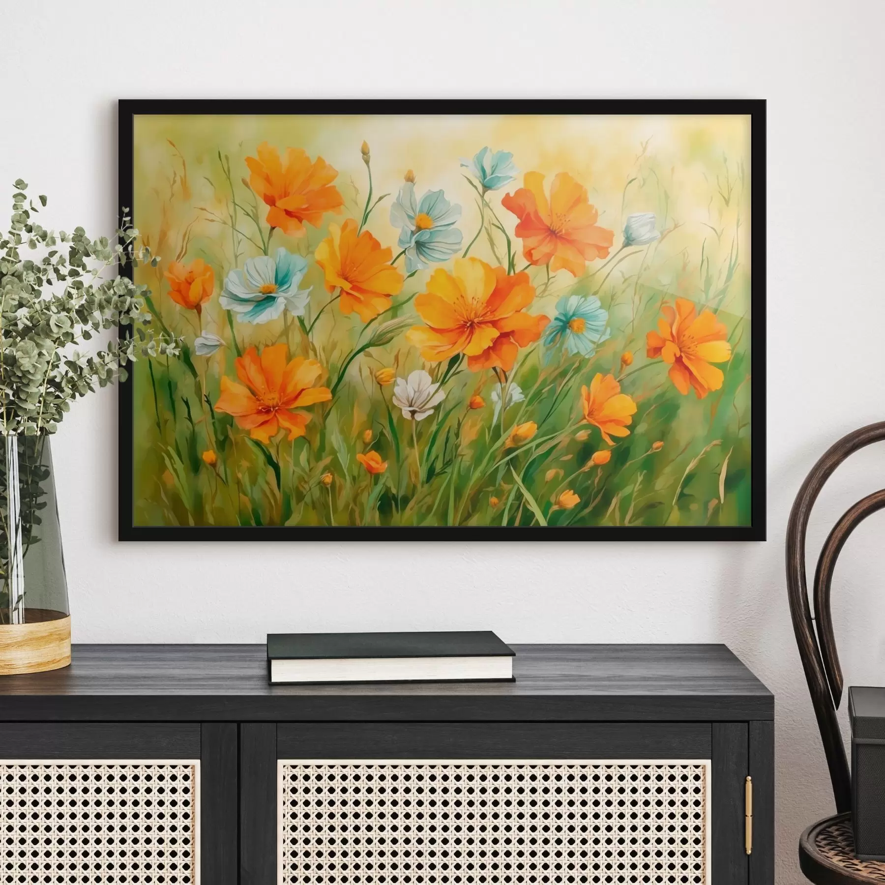 Fototapeta Pole kwiatów i roślin w stylu malarstwa akwarelowego f42916