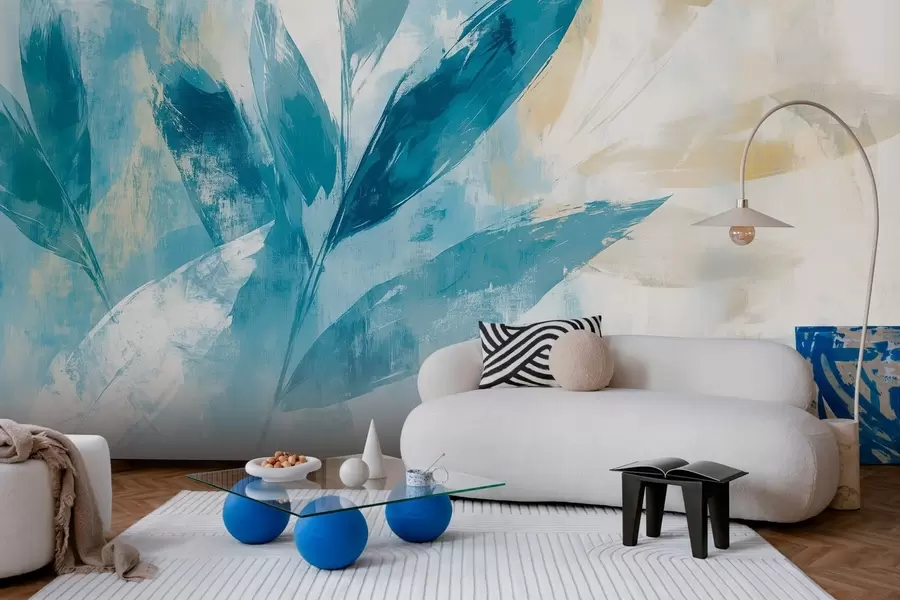 Fototapeta niebieskie liście w stylu abstrakcyjnych pociągnięć w03109