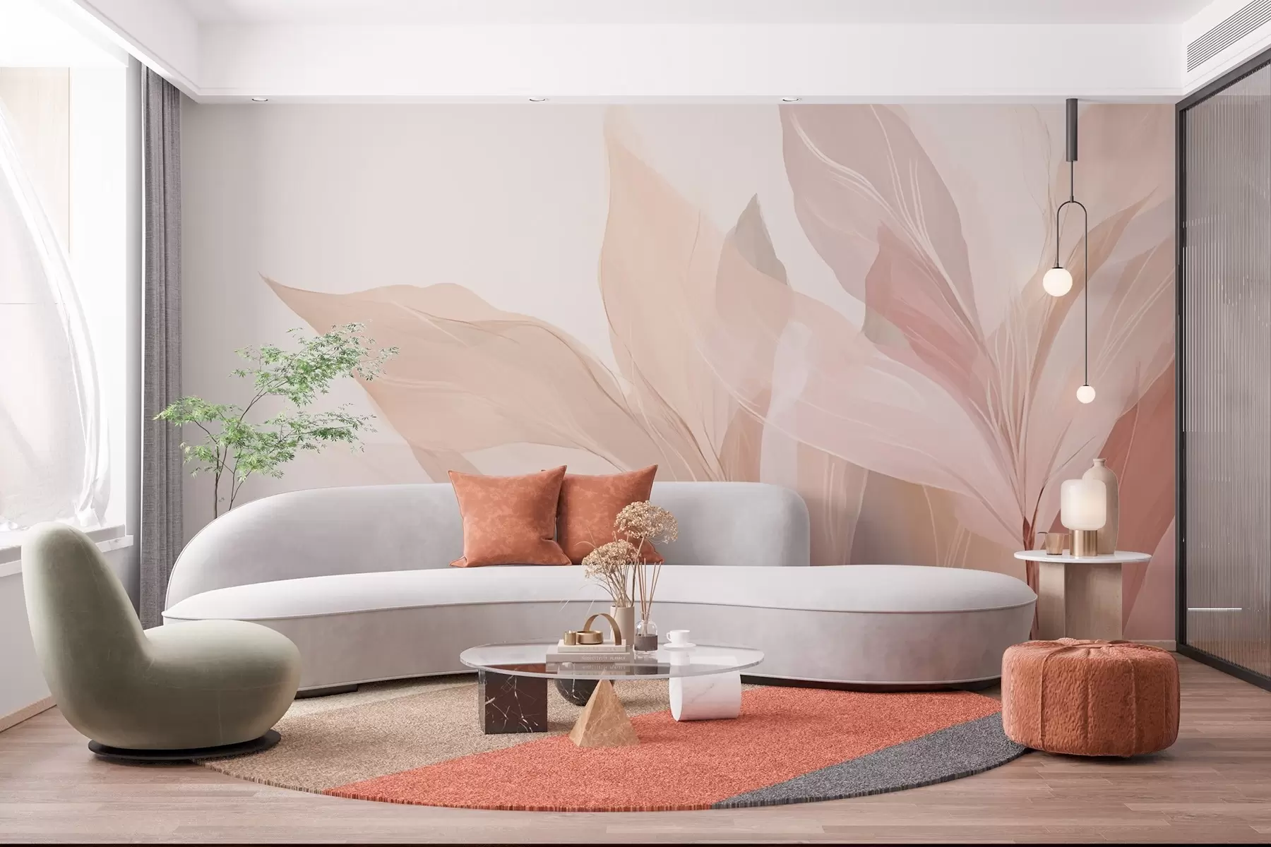 Fototapeta Abstrakcyjny obraz liści w jasnych kolorach w03135