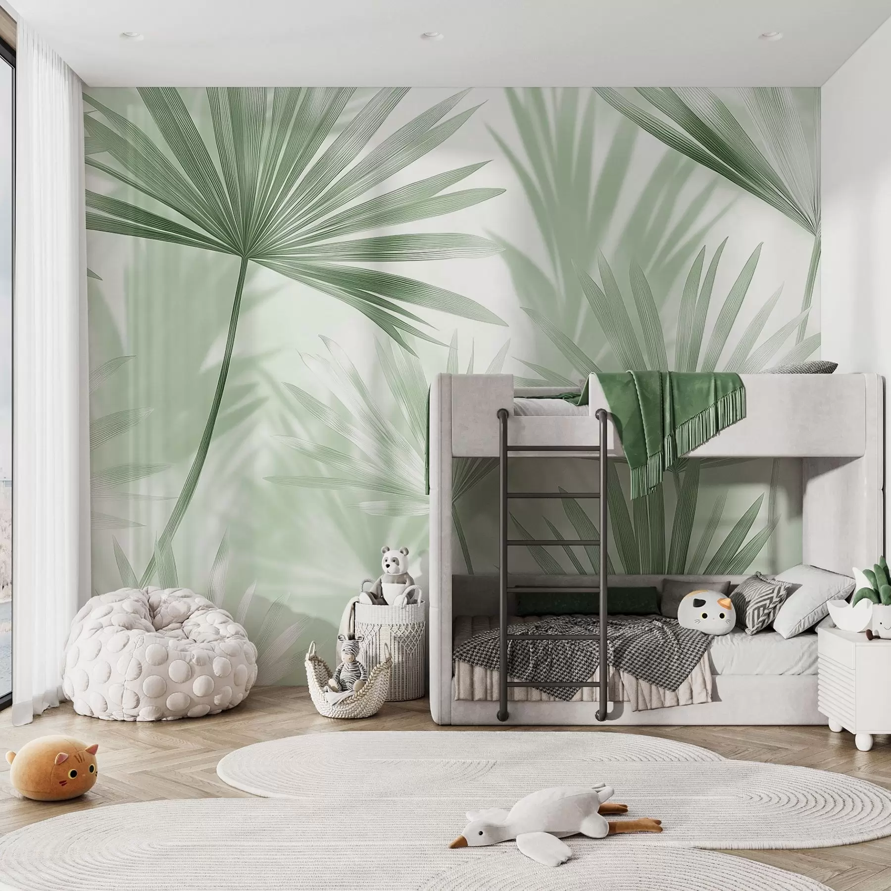 Fototapeta Liście palmowe, kwiatowy wzór, minimalizm, tropikalne, zielone kolory w03152v2