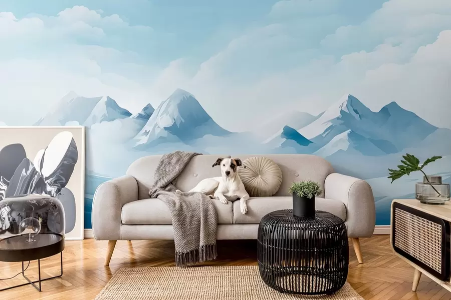 Fototapeta Minimalistyczne niebieskie chmury i góry, lodowata pogoda w08811