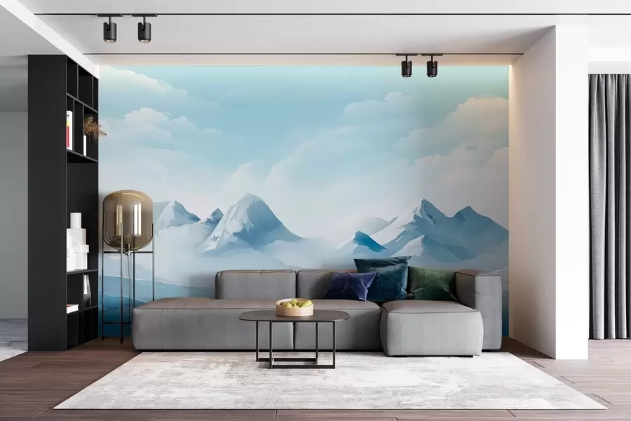Fototapeta Minimalistyczne niebieskie chmury i góry, lodowata pogoda w08811