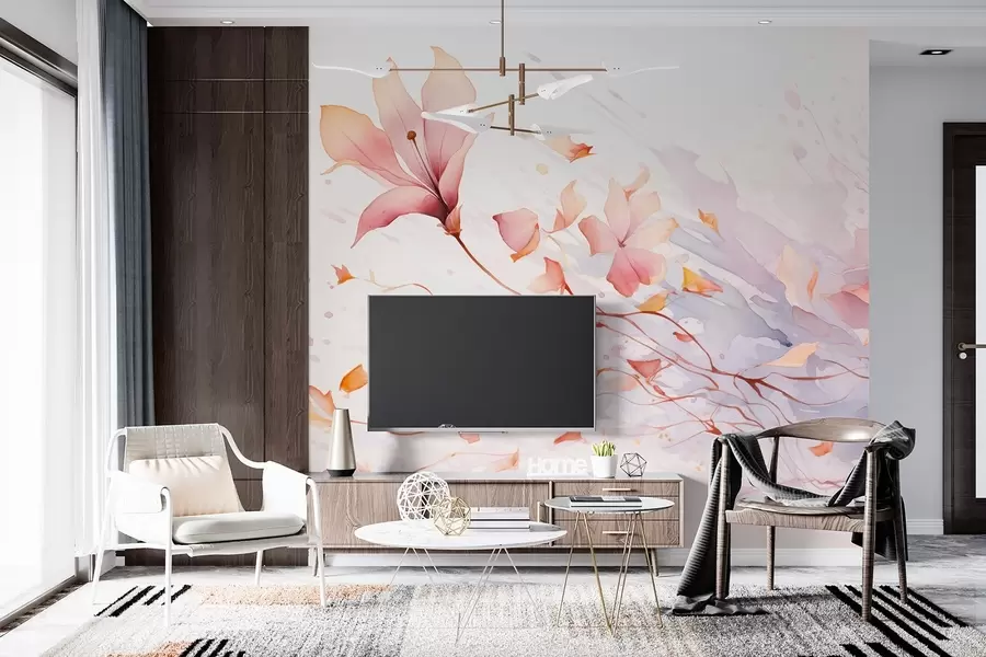 Fototapeta Kwiat z opadającymi płatkami trzepoczącymi na wietrze w stylu akwareli w08821