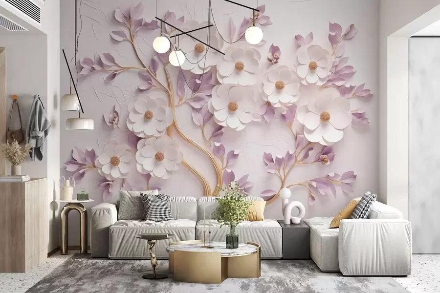 Fototapeta Drzewo z kwiatami w stylu płaskorzeźby w03246