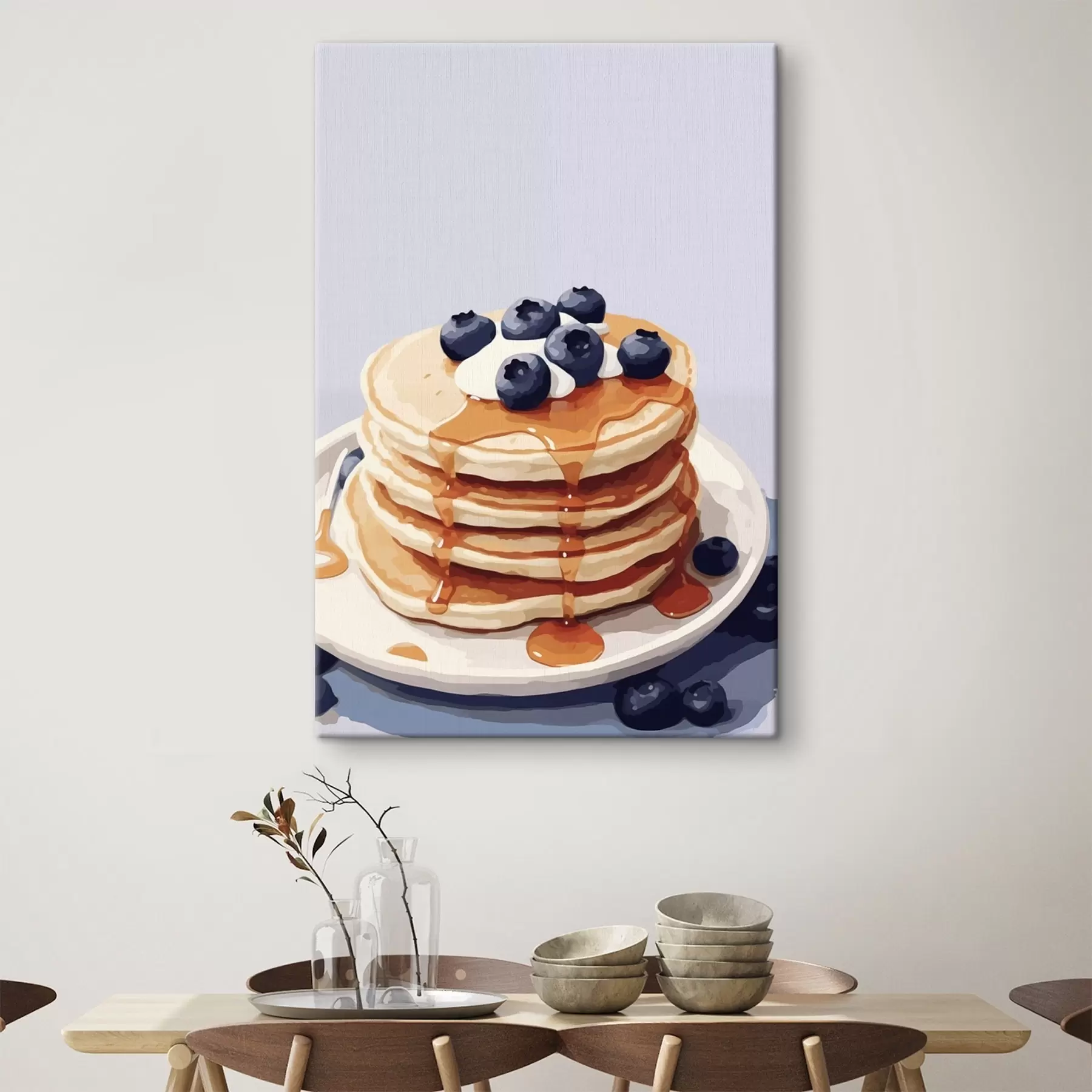 Obraz Naleśniki z syropem i jagodami na talerzu s43009