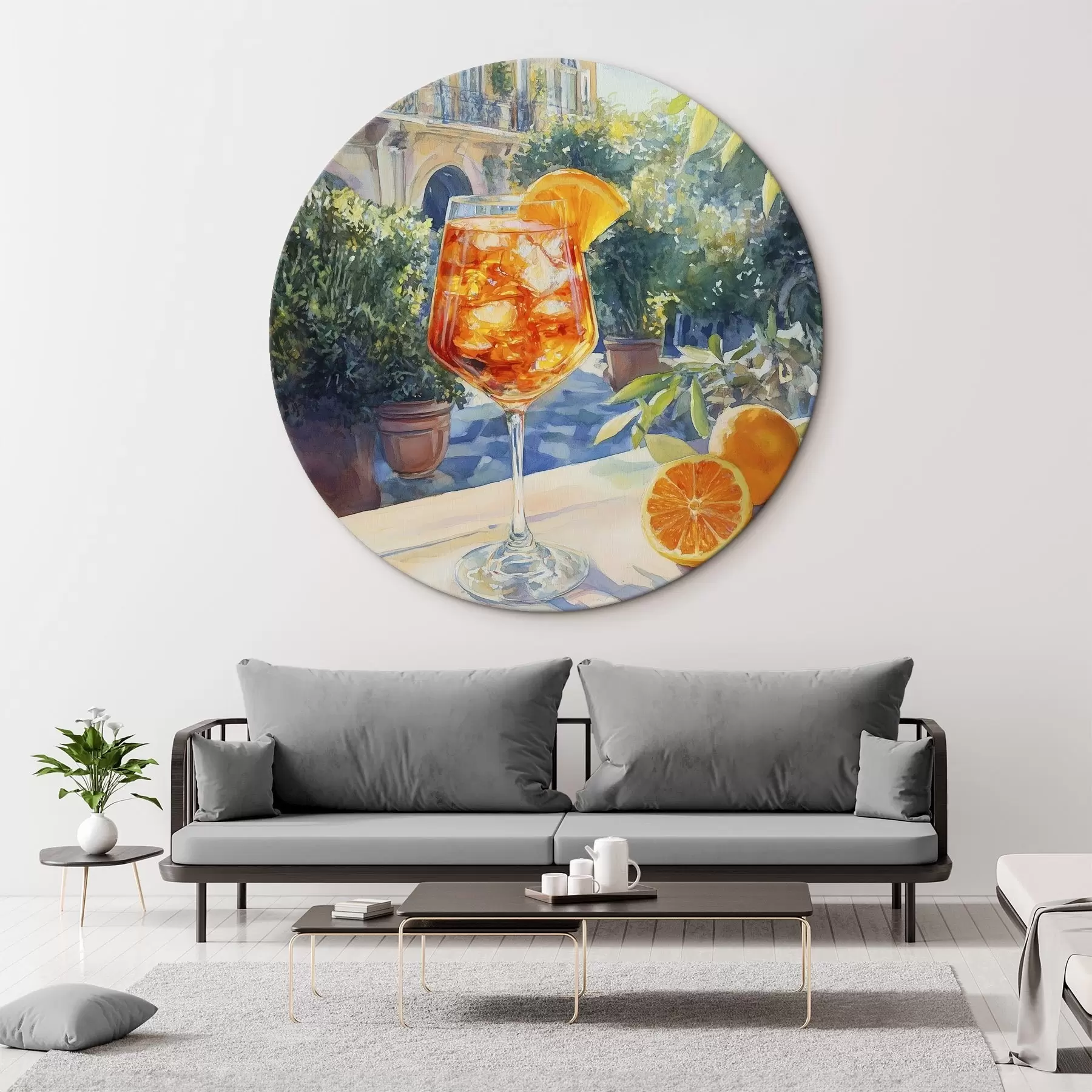 Obraz Koktajl z pomarańczami, styl akwareli, Włochy, Aperol Spritz, architektura, letni ogród r43061
