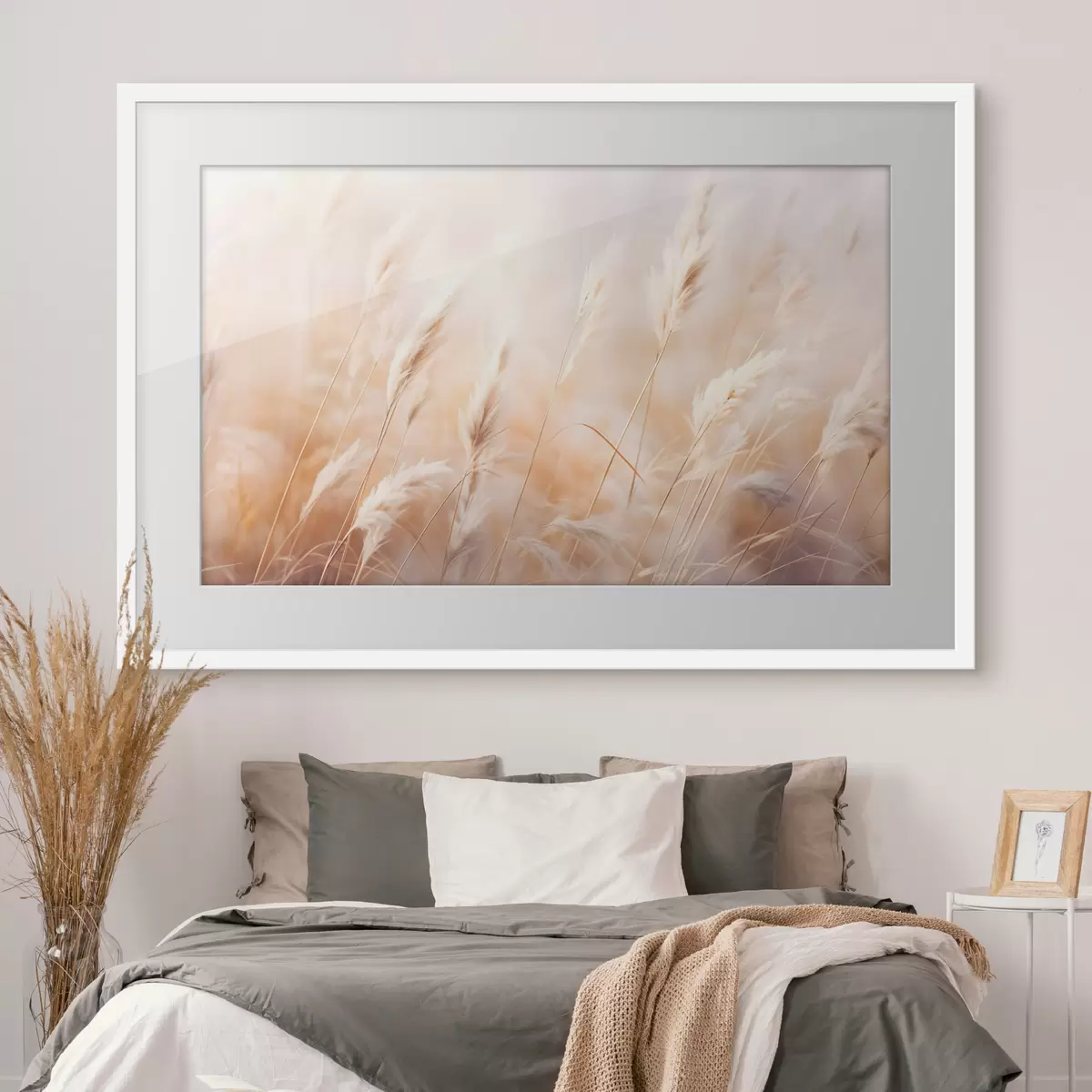 Plakat Trawa pampasowa z miękkim, rozproszonym światłem, tworzącym ciepłe, tło jest mieszanką pastelowych kolorów f43157