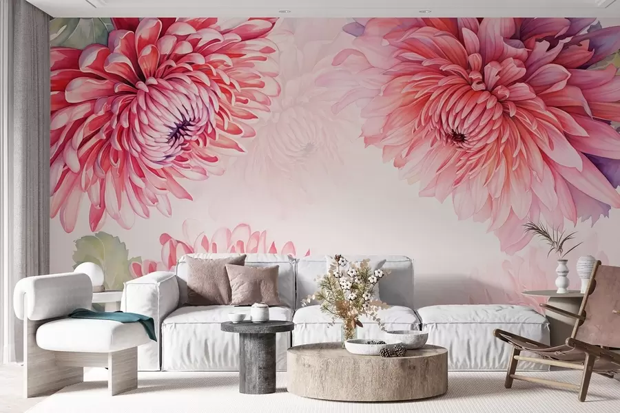 Fototapeta Kwiaty chryzantemy w stylu akwareli w jasnym malinowym kolorze w08855