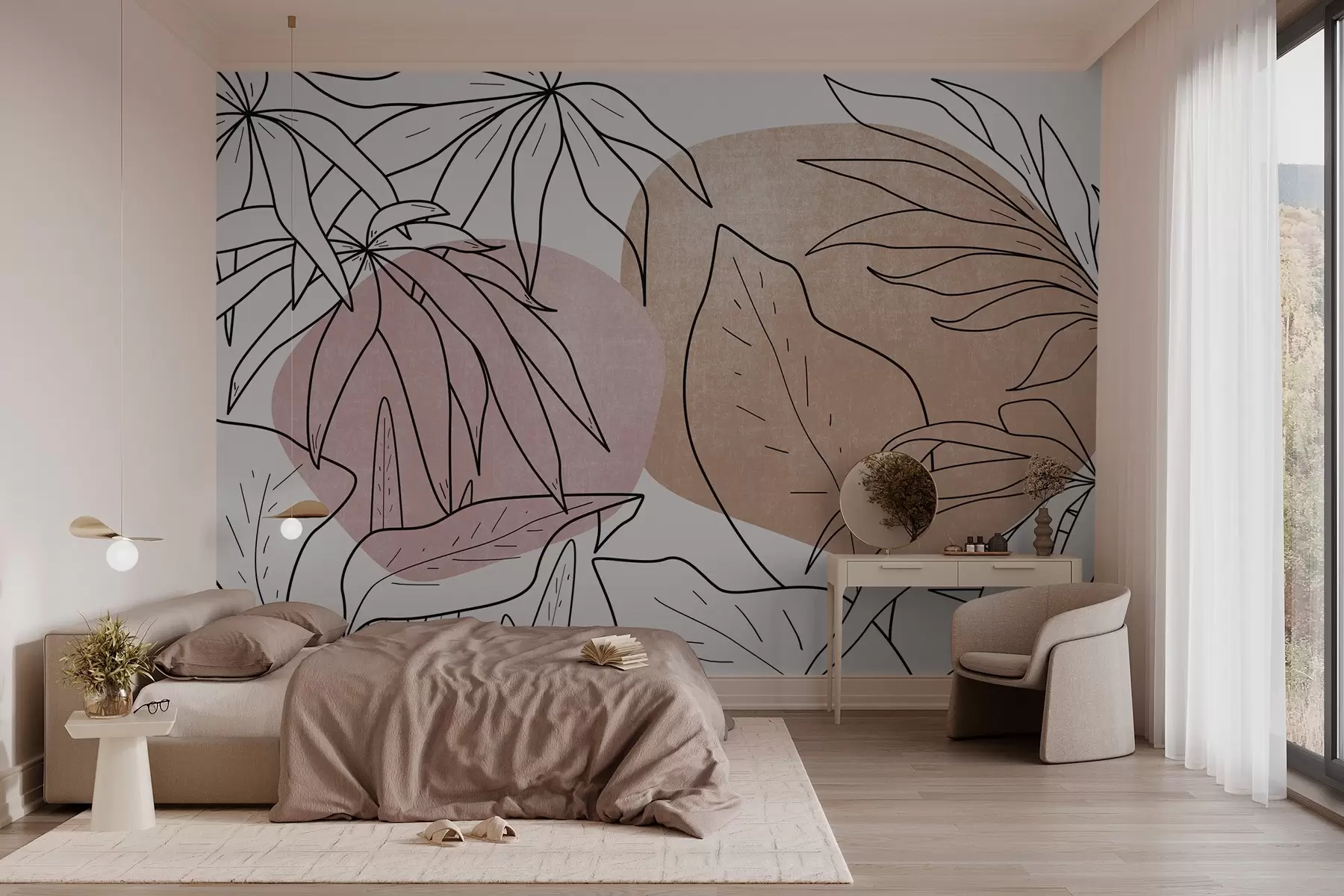 Fototapeta Rysunek linii roślin na tle plam w03278