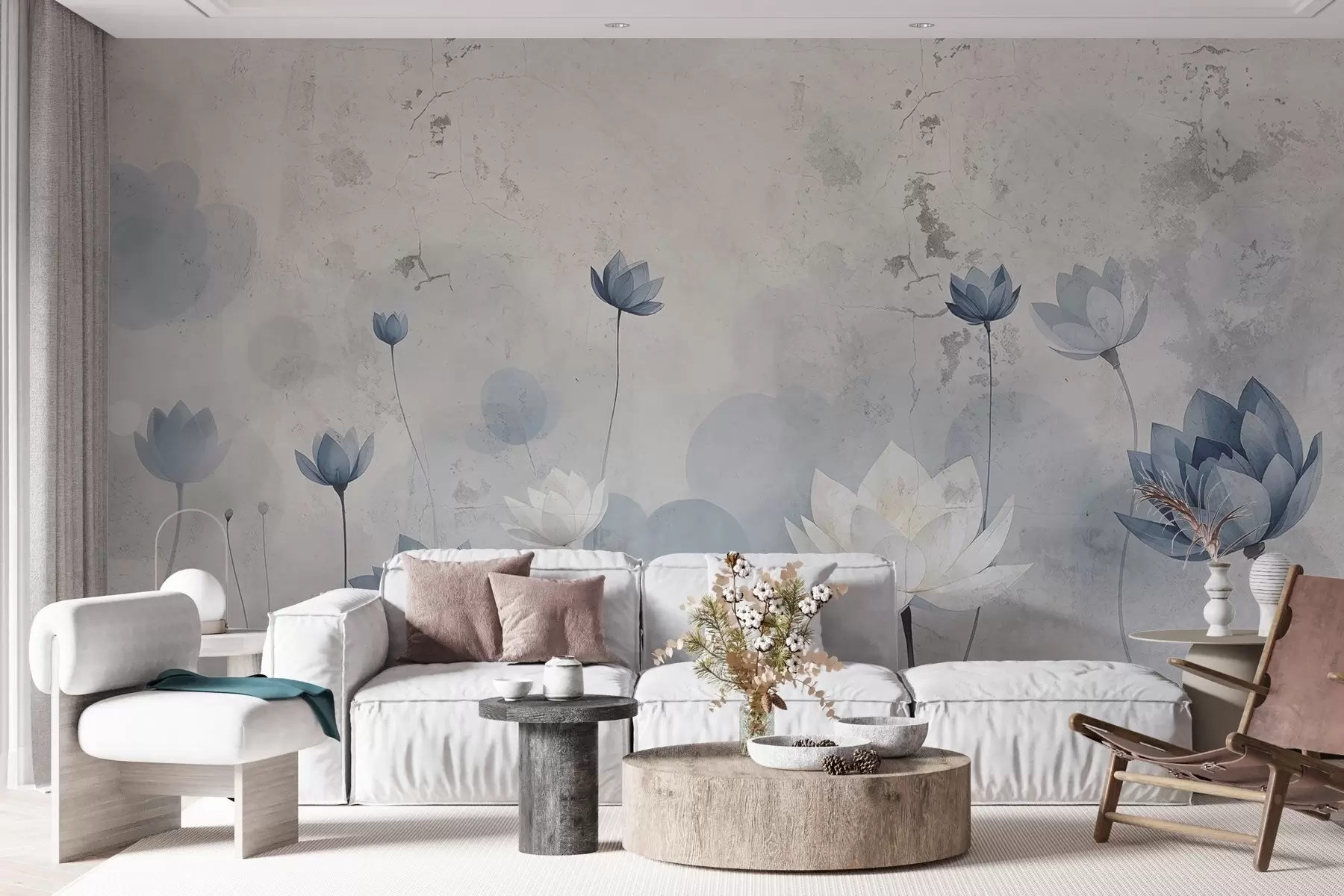 Fototapeta Popękana ściana z namalowanymi lotosami w03336