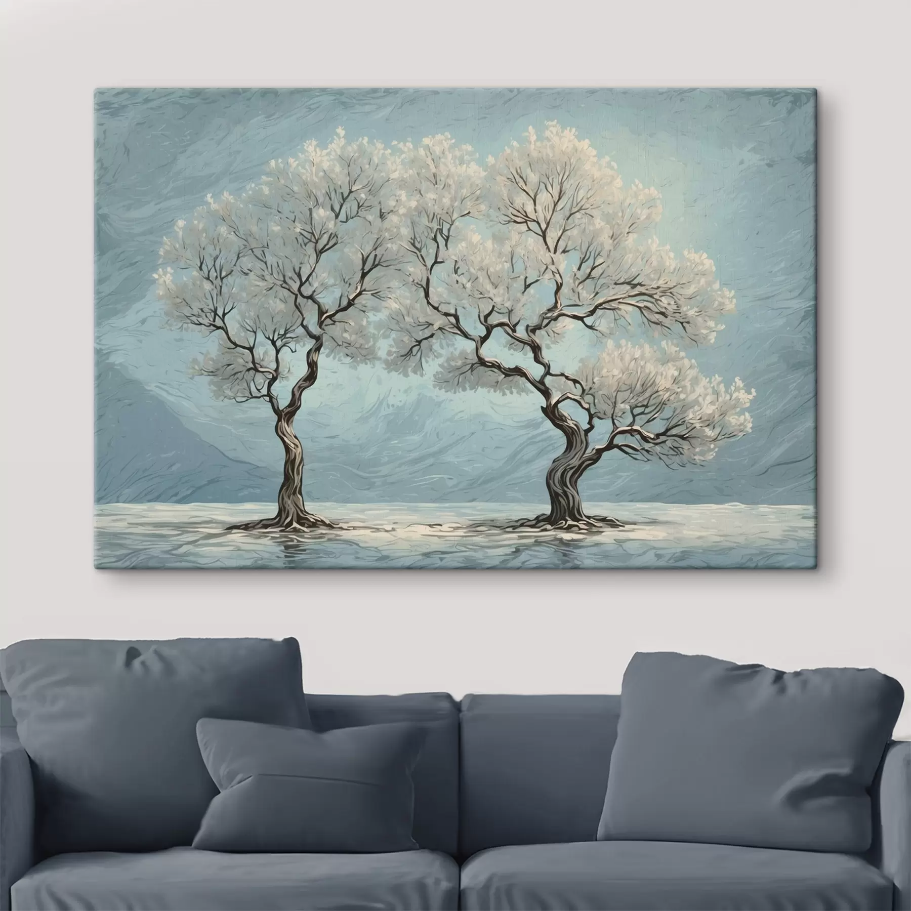 Obraz Białe drzewa w stylu malarstwa akrylowego s43112