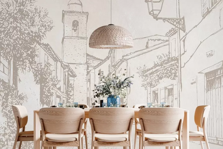 Fototapeta Ulica miasta, piękna architektura, budynki, śródziemnomorski, beżowe kolory w03346