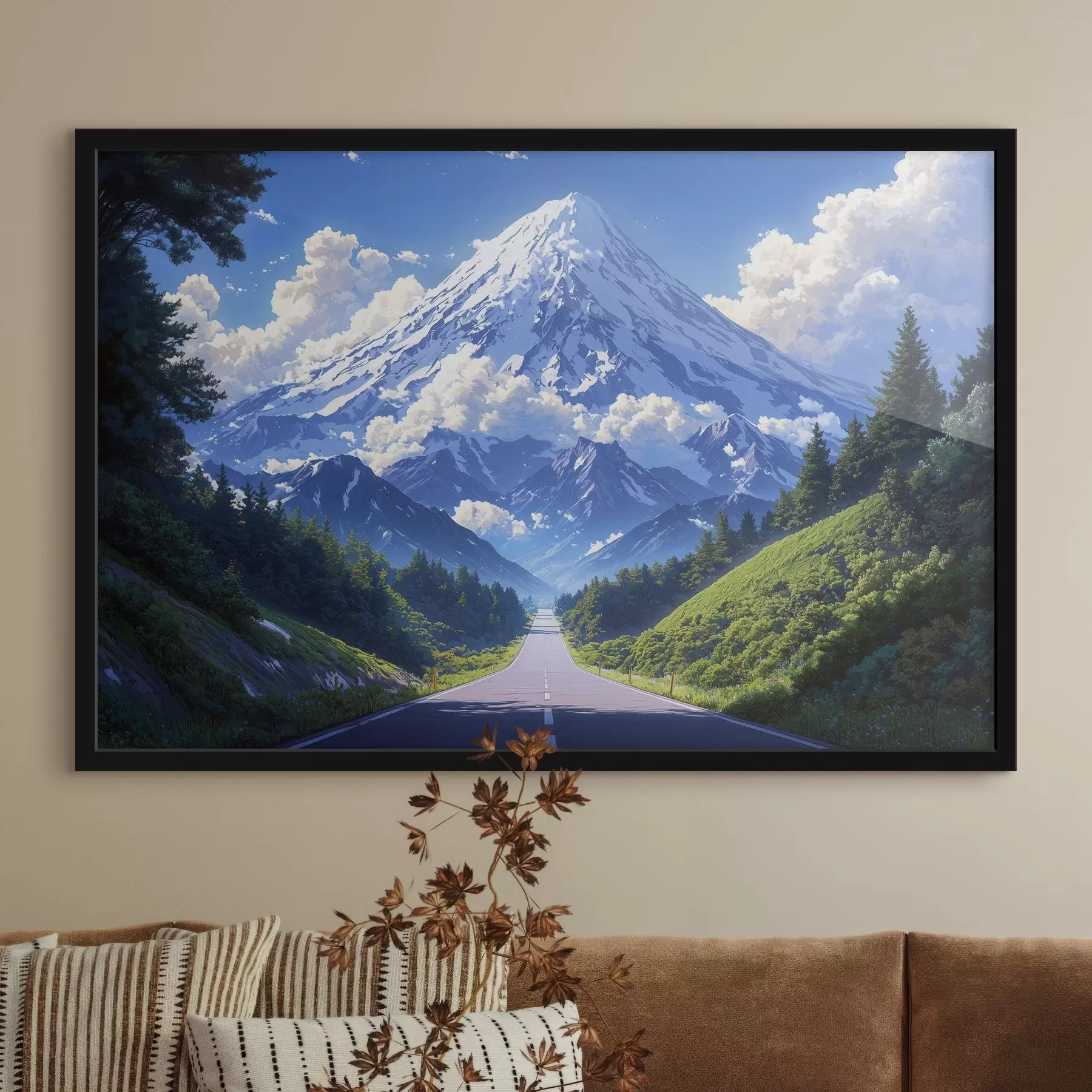 Fototapeta Droga w góry z chmurami i lasem dookoła f43317