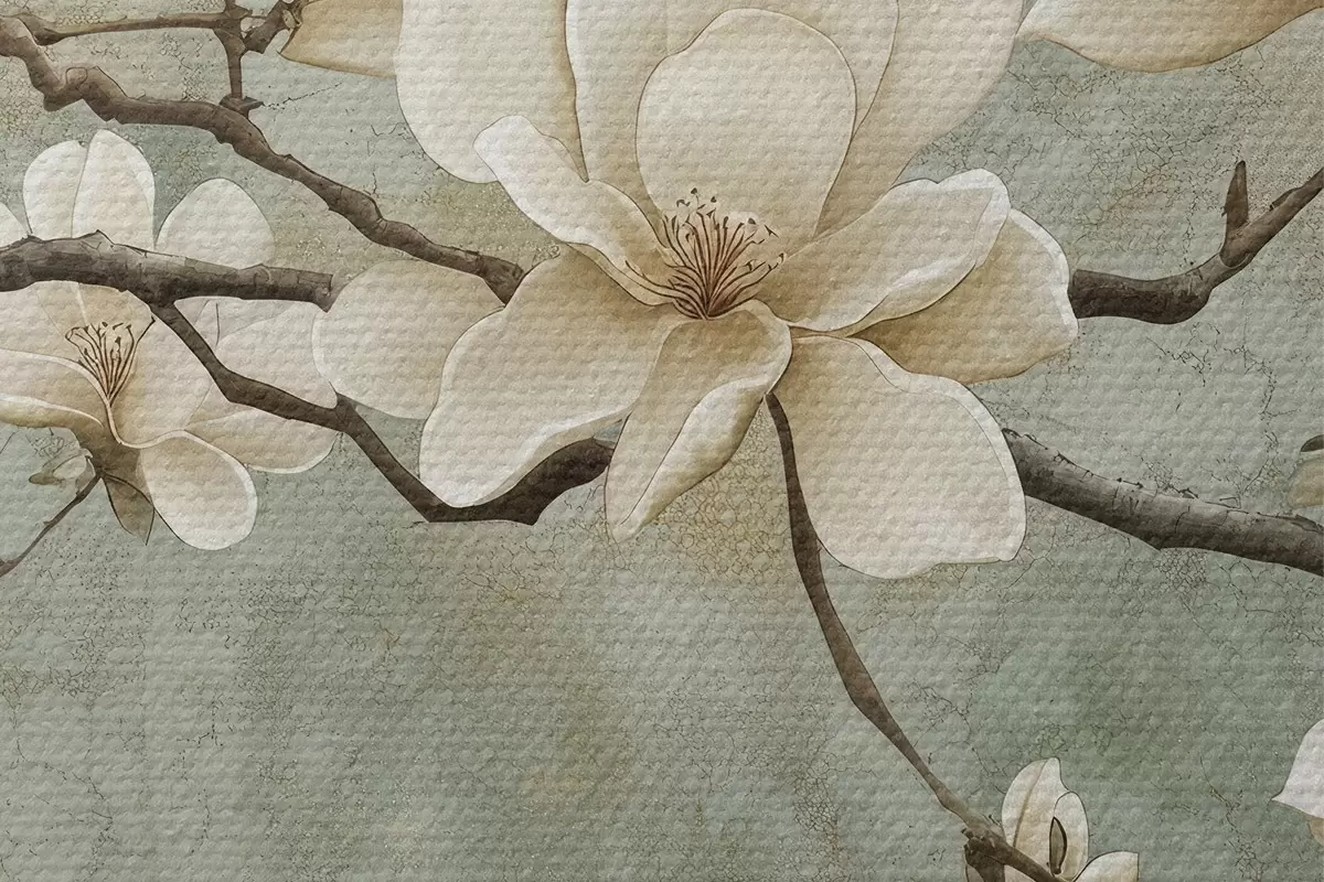 Okrągłe obrazy Gałązka magnolii na pastelowym grunge'owym tle r43322