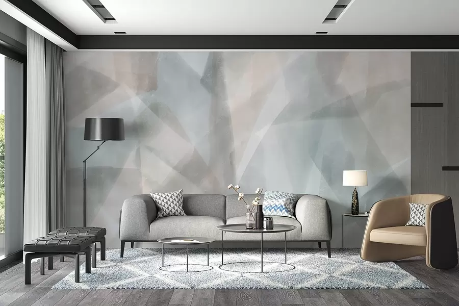 Fototapeta Abstrakcyjne geometryczne kształty z efektem akwareli, delikatne pastelowe kolory w08919