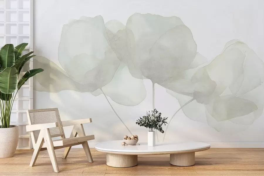 Fototapeta Piękne kwiaty, delikatne pastele, minimalizm, naturalny, rustykalny, beż i zieleń w03407