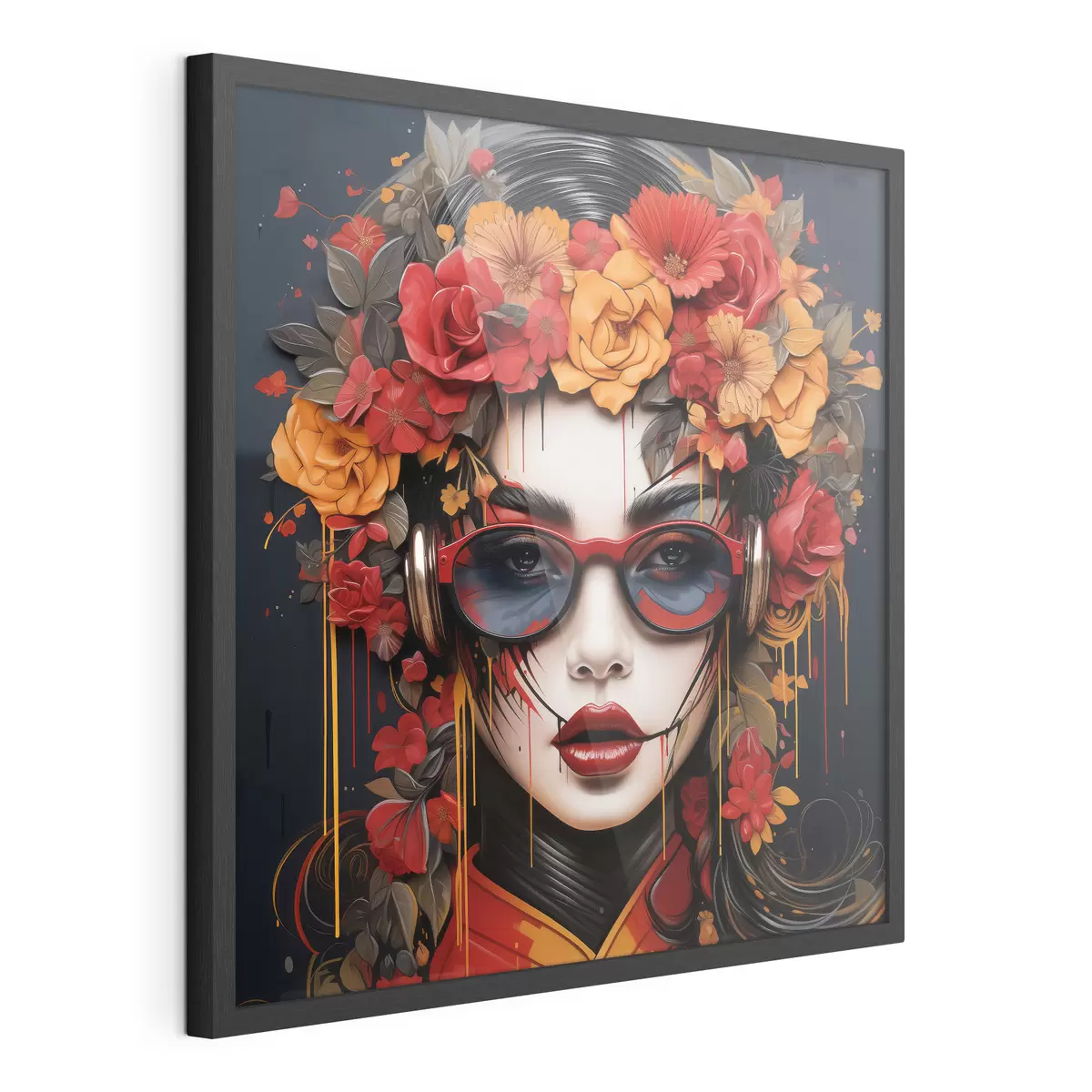 Plakat Kobieta z kwiatami na głowie, styl street artu f43362