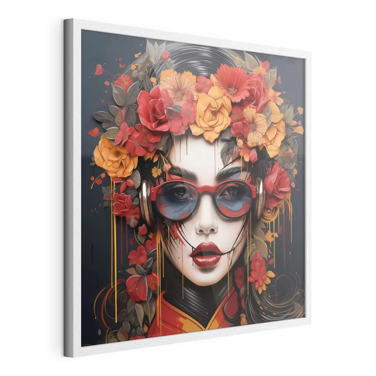 Plakat Kobieta z kwiatami na głowie, styl street artu f43362