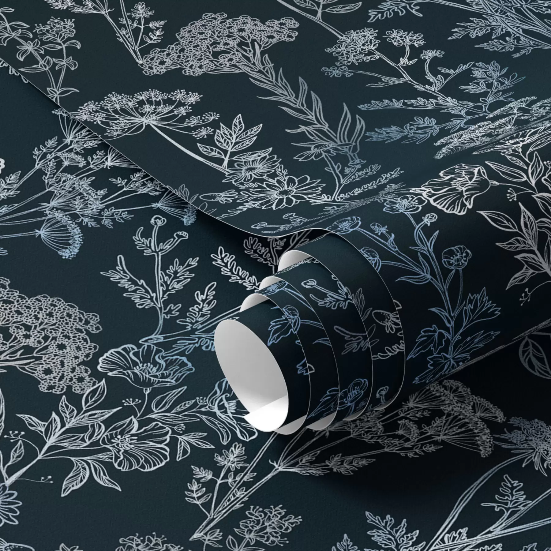 Fototapeta Białe i niebieskie rośliny na ciemnym tle a00029