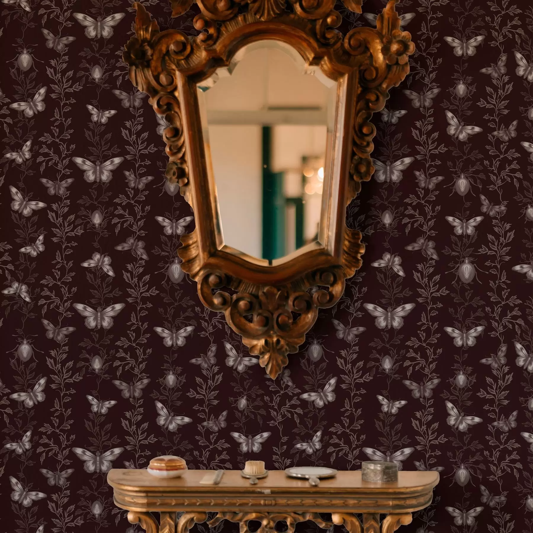 Fototapeta Kompozycja z motylami, liśćmi i owadami na ciemnym tle a00073v1