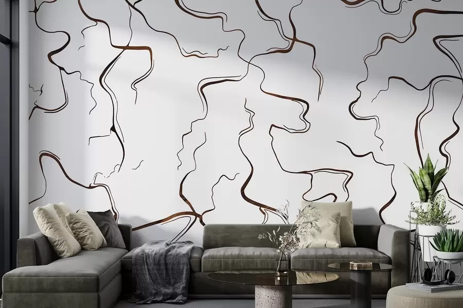 Fototapeta Geometryczne linie, styl tuszu, abstrakcja, brązowe kolory w03436v1