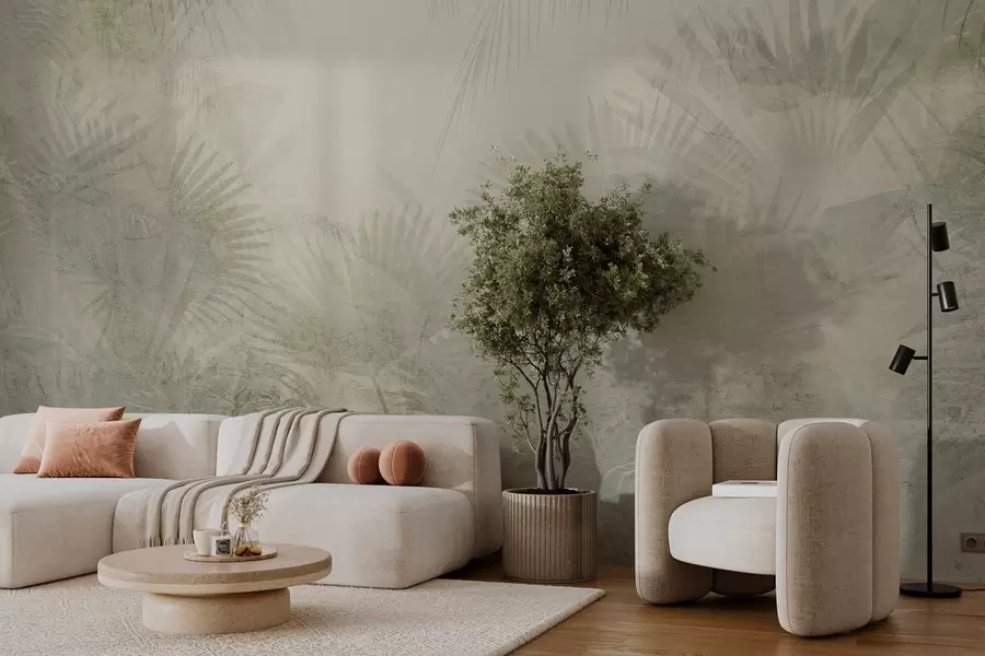 Fototapeta Teksturowana tropikalna tapeta retro w odcieniach beżu w03399