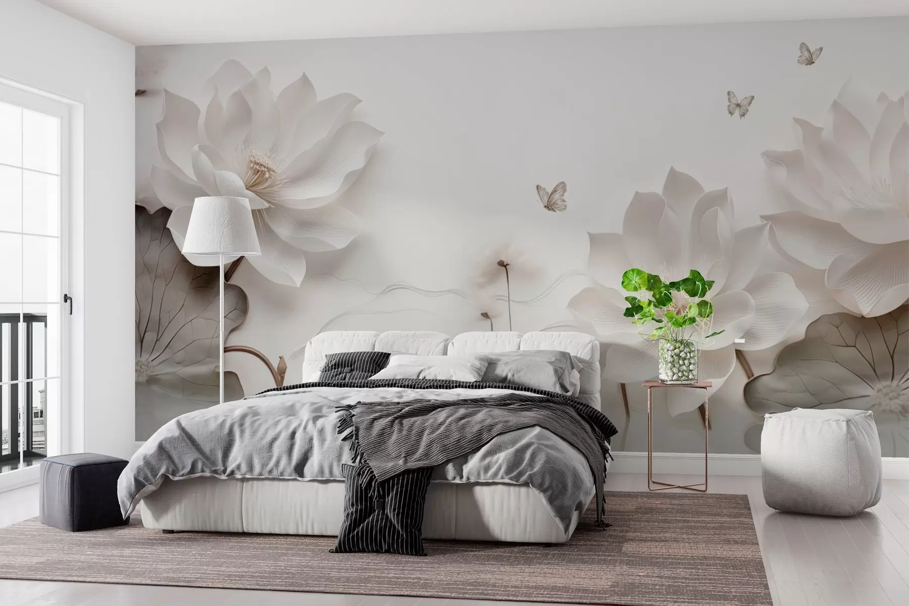 Fototapeta Kwiaty lotosu z motylami nad wodą w03523