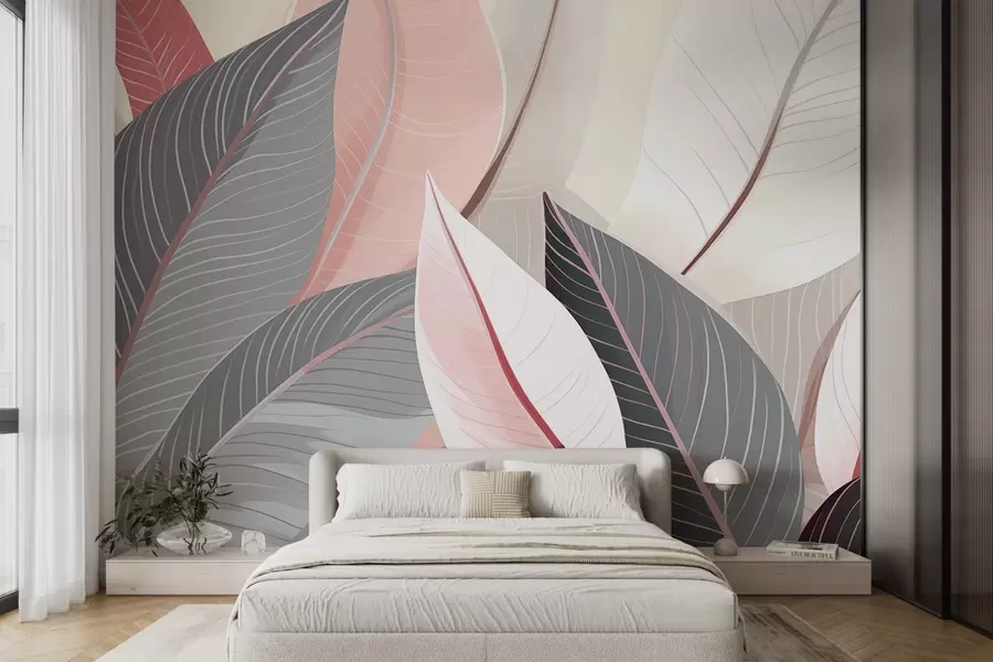 Fototapeta Zbliżenie liści w odcieniach szarości i różu w08944v1