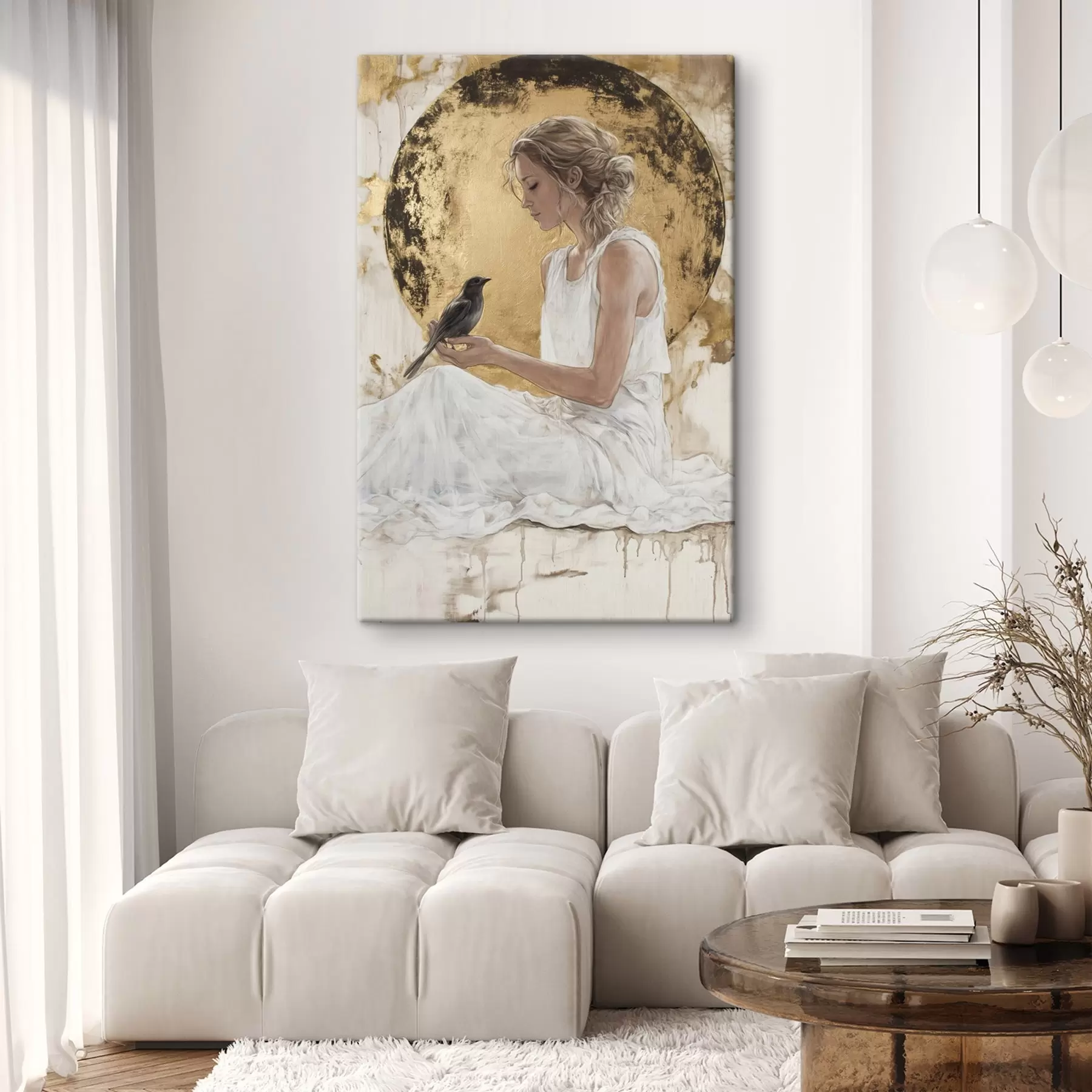 Obraz Piękna kobieta z ptakiem, Grecja, rysunek akrylowy s43503