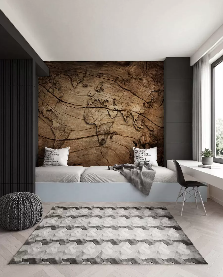 Fototapeta Mapa świata w słojach drewna u53146