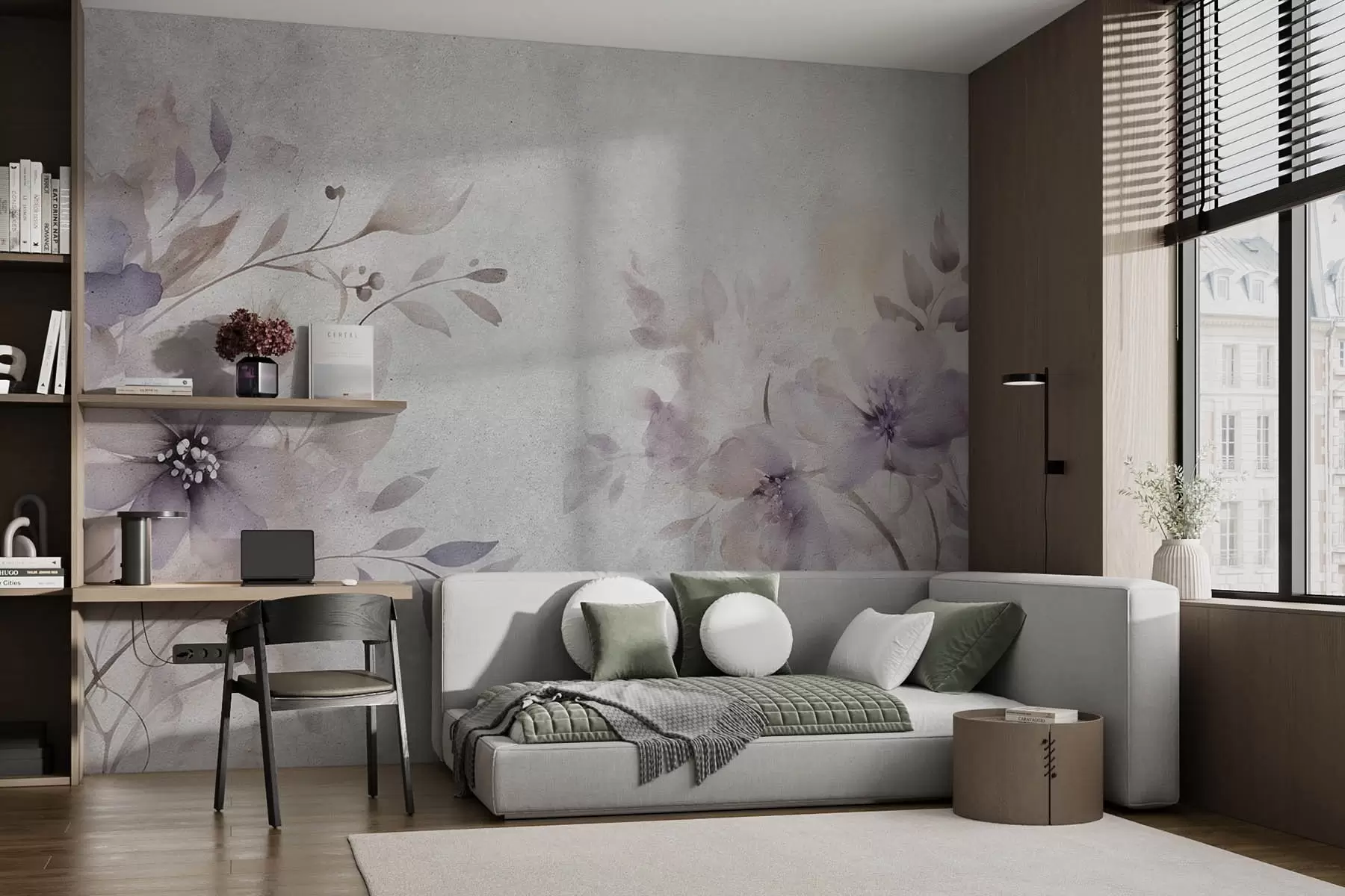 Fototapeta Delikatne, półprzezroczyste duże kwiaty na postarzanym tle w08952