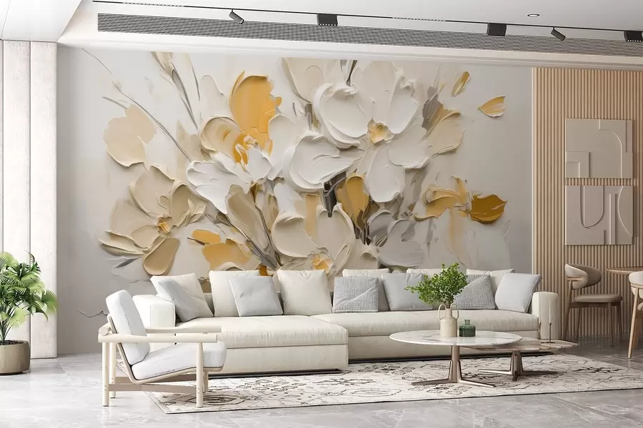 Fototapeta Abstrakcyjne kwiaty wolumetryczne w stylu malarstwa olejnego w03582v2