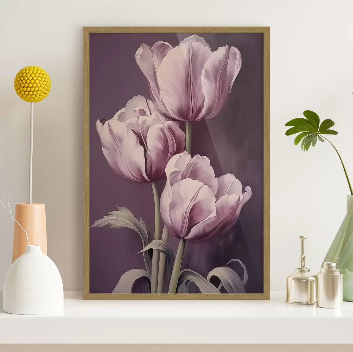 Plakat Eleganckie tulipany na fioletowym tle f43513