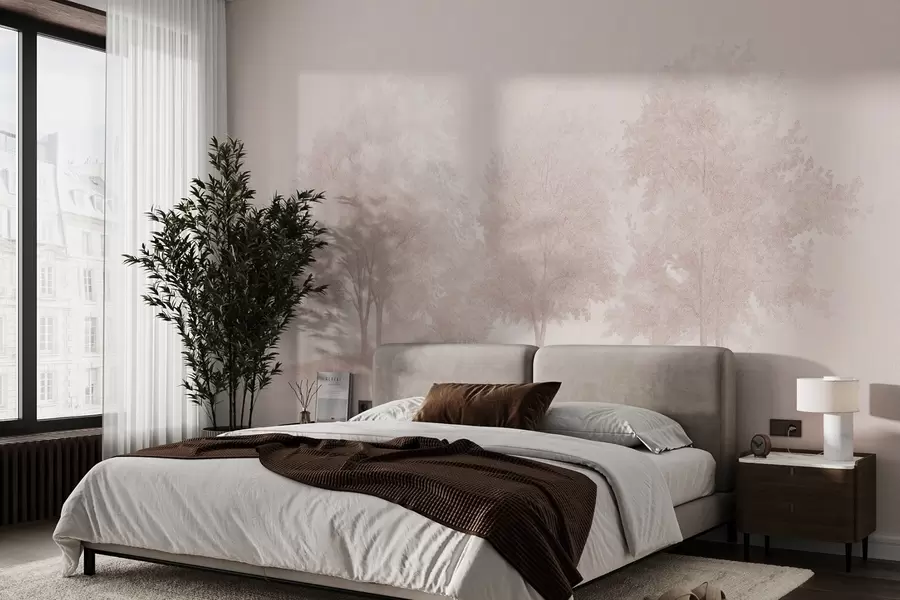 Fototapeta Kwitnące drzewa, wiosna, rysunek ołówkiem, różowe kolory, natura w03549