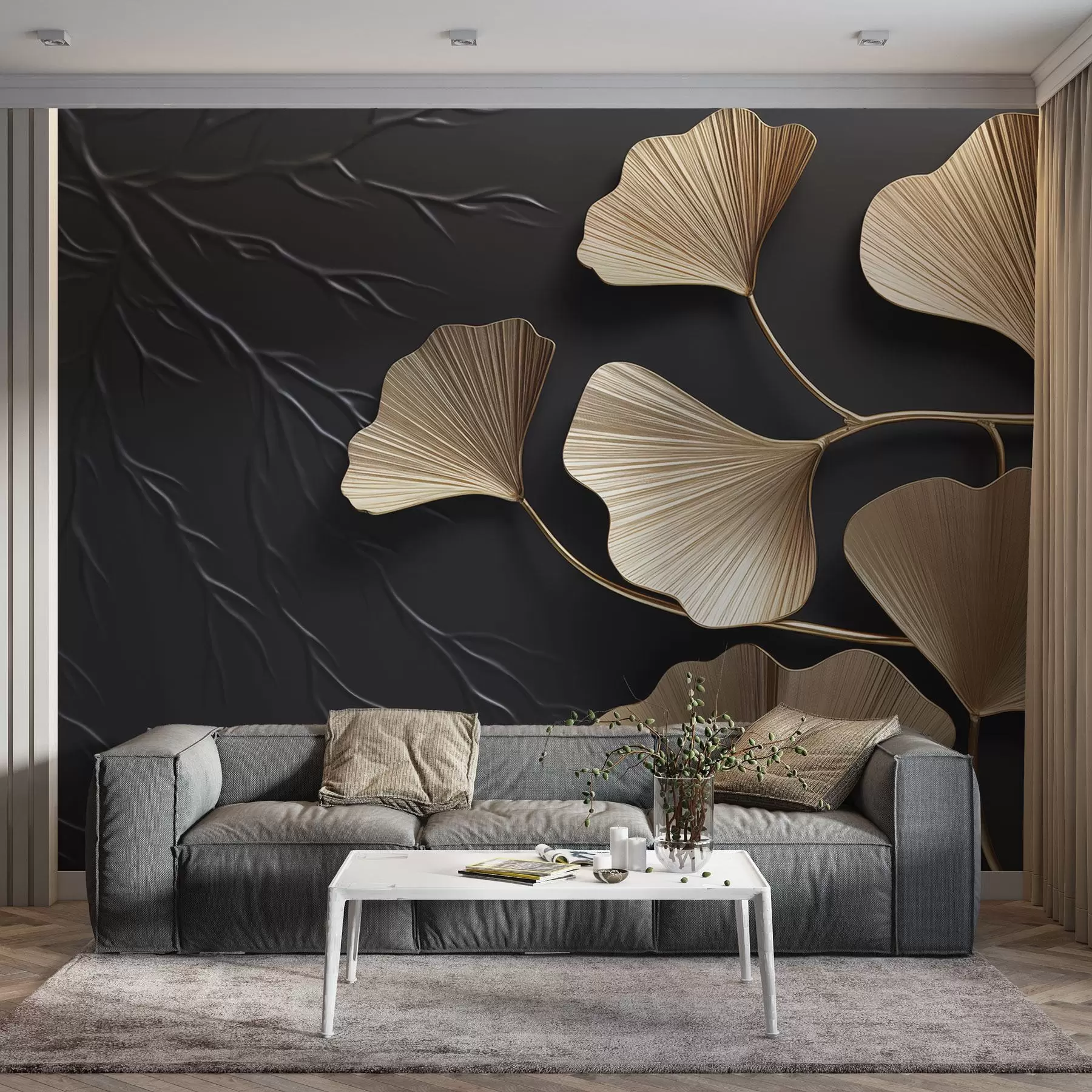 Fototapeta Wolumetryczne liście na ciemnej ścianie w03650v1