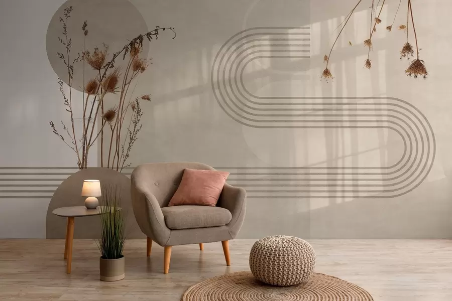 Fototapeta stylowa geometria i suszone kwiaty w odcieniach beżu w03449