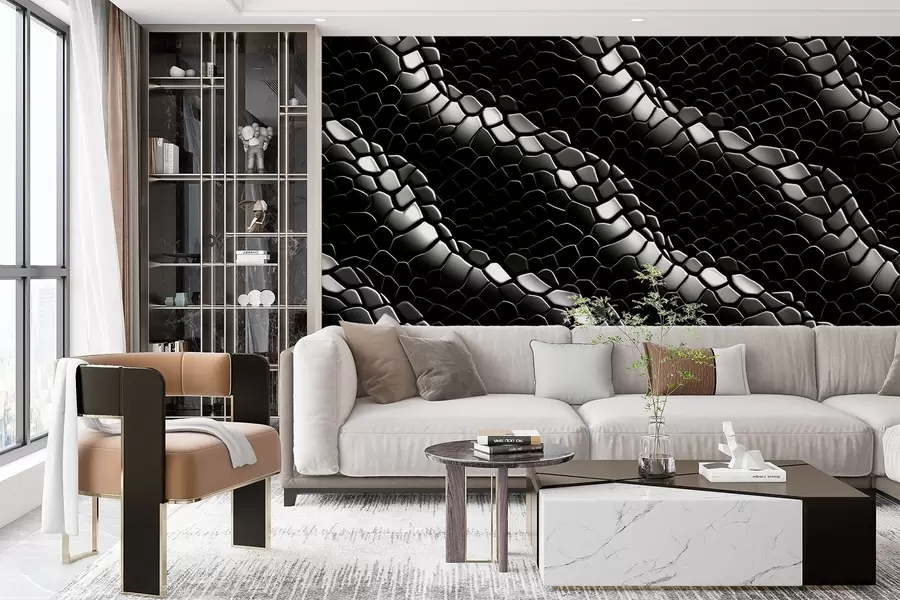 Fototapeta Czarno-białe fale w fakturze skóry węża w08995