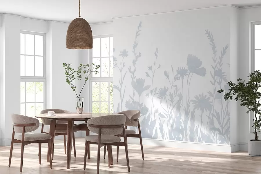 Fototapeta Letnia łąka, rustykalny styl, kwiaty, niebieska paleta kolorów  w03670v1