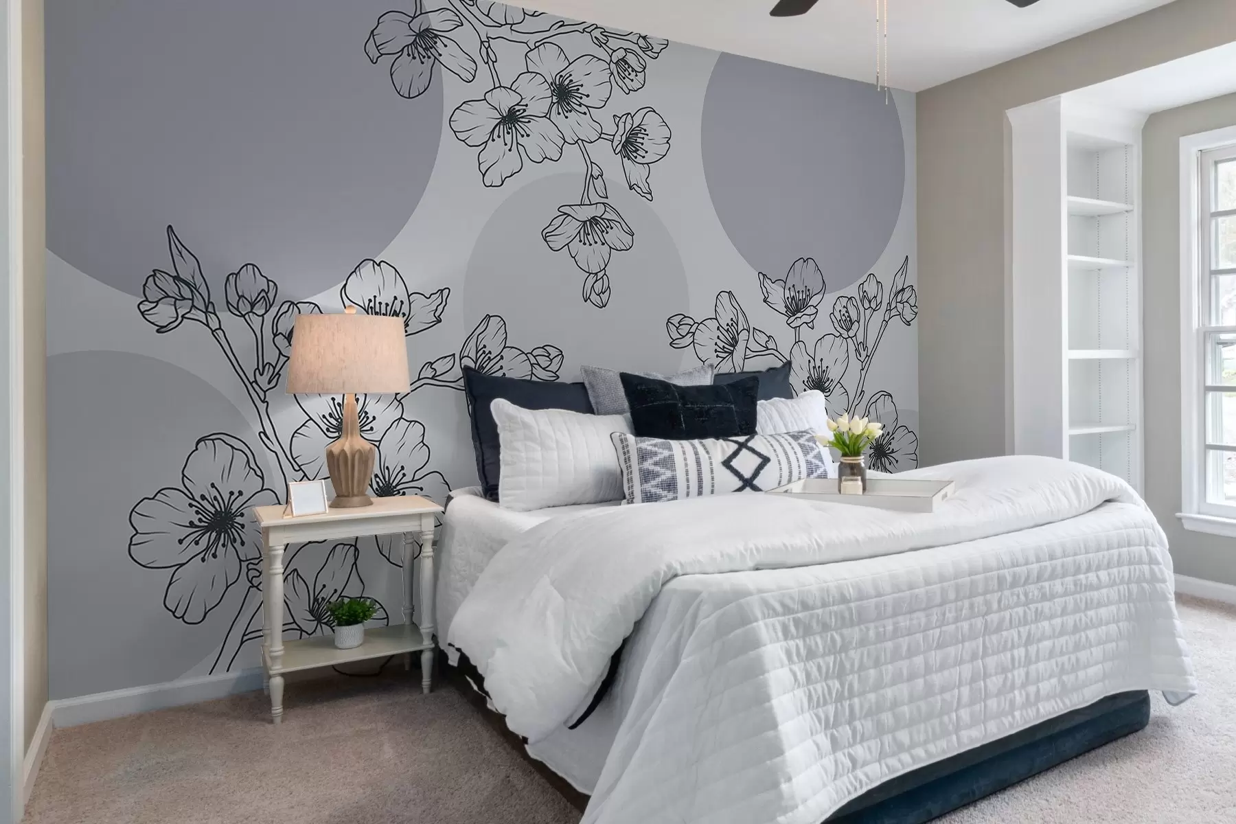 Fototapeta Gałęzie z kwiatami na kolorowych okręgach w03712v1