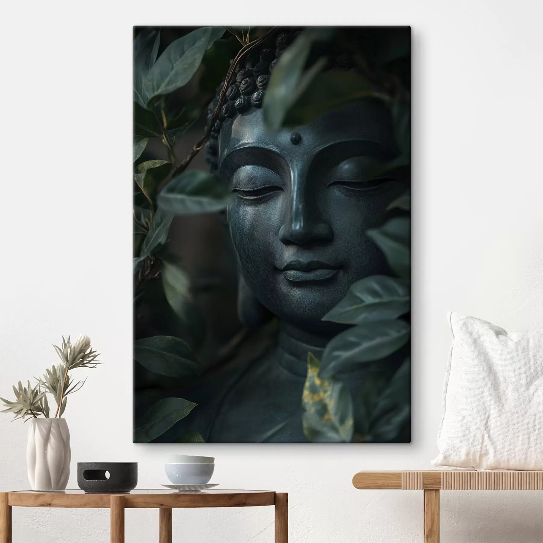 Fototapeta Zielony Budda w tropikalnych liściach, realizm s44005