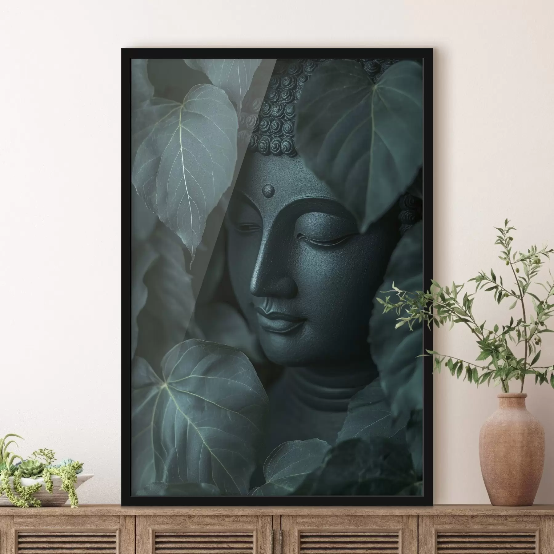 Fototapeta Budda w zielonych liściach, buddyzm, tropikalny, realizm f44004